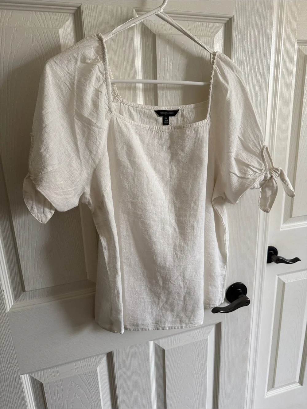 Madewell Cream Square-Neck Puff Sleeve Linen Top